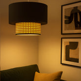 Natural Rattan and fabric Hanging Lampshade with Suspension